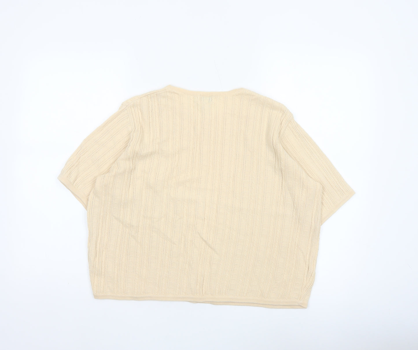 Viyella Women Ivory Cotton Knit Short Sleeve Round Neck Top L
