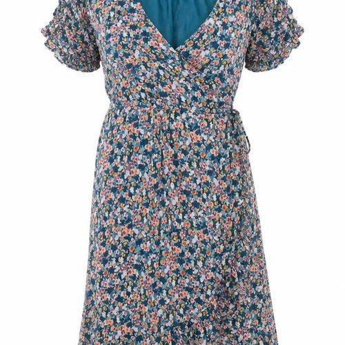 Mauvette Women’s Blue Floral Wrap Midi Dress UK 16 Puff Sleeve