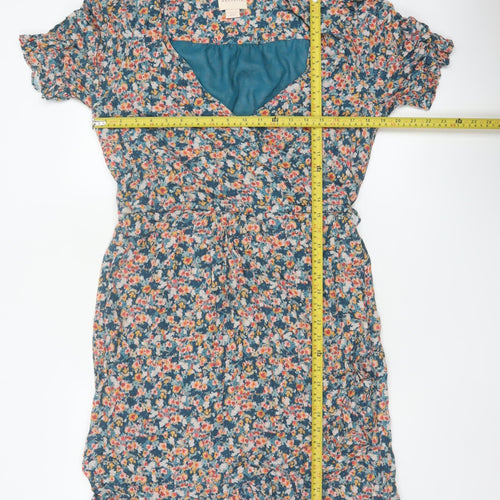Mauvette Women’s Blue Floral Wrap Midi Dress UK 16 Puff Sleeve