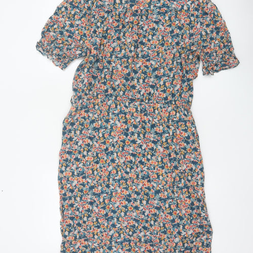 Mauvette Women’s Blue Floral Wrap Midi Dress UK 16 Puff Sleeve