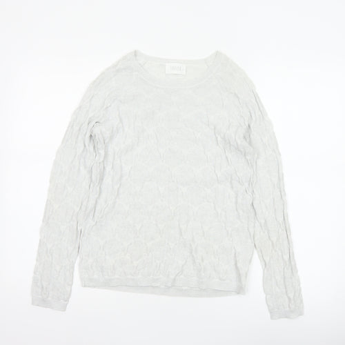 Savida Women Silver Cable Knit Crew Neck Jumper Size S