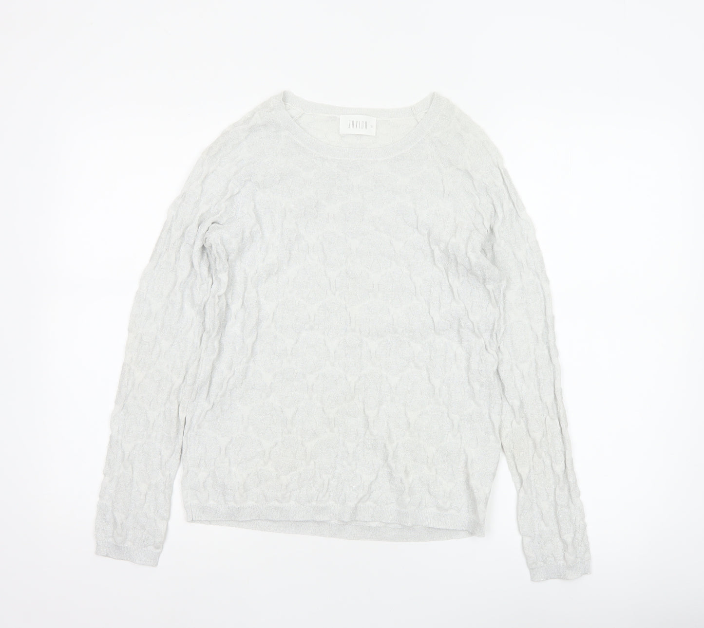 Savida Women Silver Cable Knit Crew Neck Jumper Size S