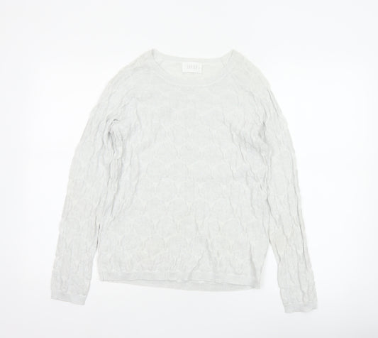 Savida Women Silver Cable Knit Crew Neck Jumper Size S