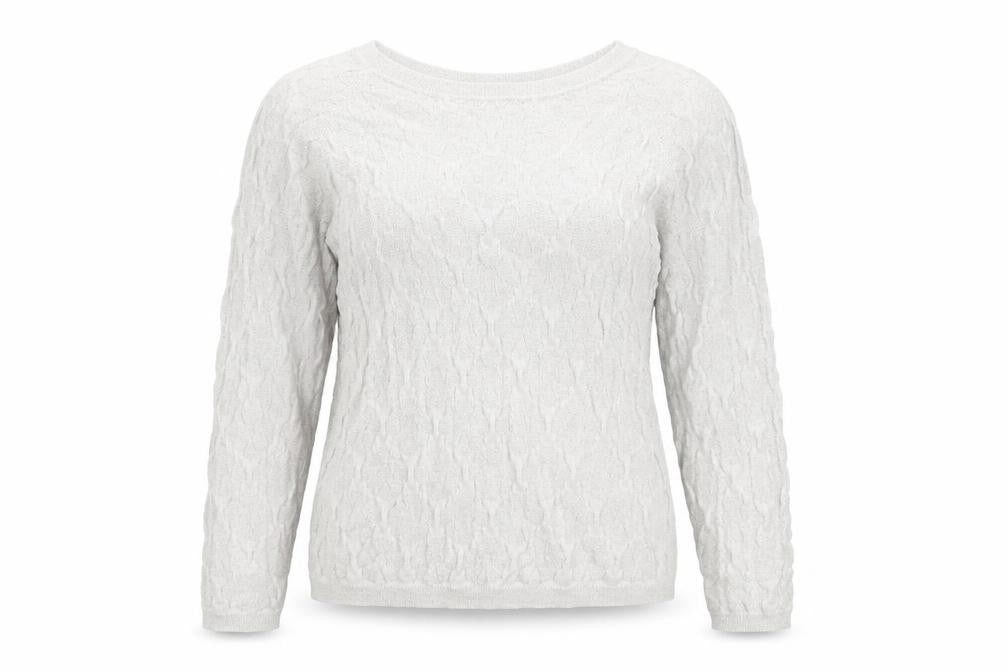 Front view of Savida Women Silver Cable Knit Crew Neck Jumper, size S