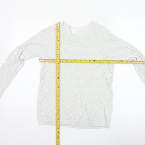 Savida Women Silver Cable Knit Crew Neck Jumper Size S