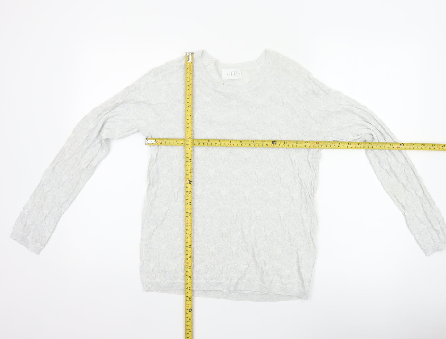 Savida Women Silver Cable Knit Crew Neck Jumper Size S