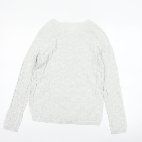 Savida Women Silver Cable Knit Crew Neck Jumper Size S