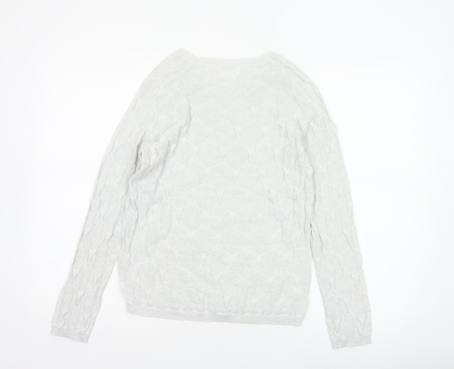 Savida Women Silver Cable Knit Crew Neck Jumper Size S