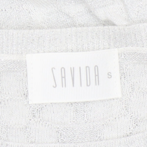 Savida Women Silver Cable Knit Crew Neck Jumper Size S