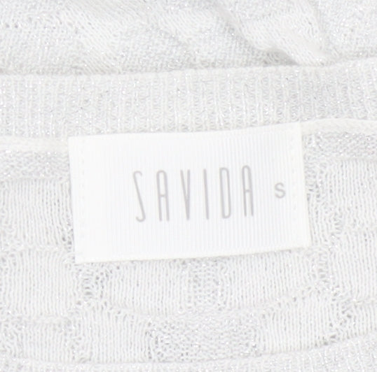 Savida Women Silver Cable Knit Crew Neck Jumper Size S