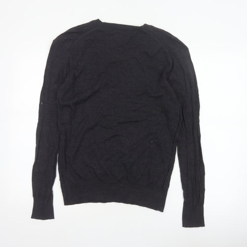 AllSaints Men Black Medium V-Neck Cotton Knit Pullover Jumper Logo