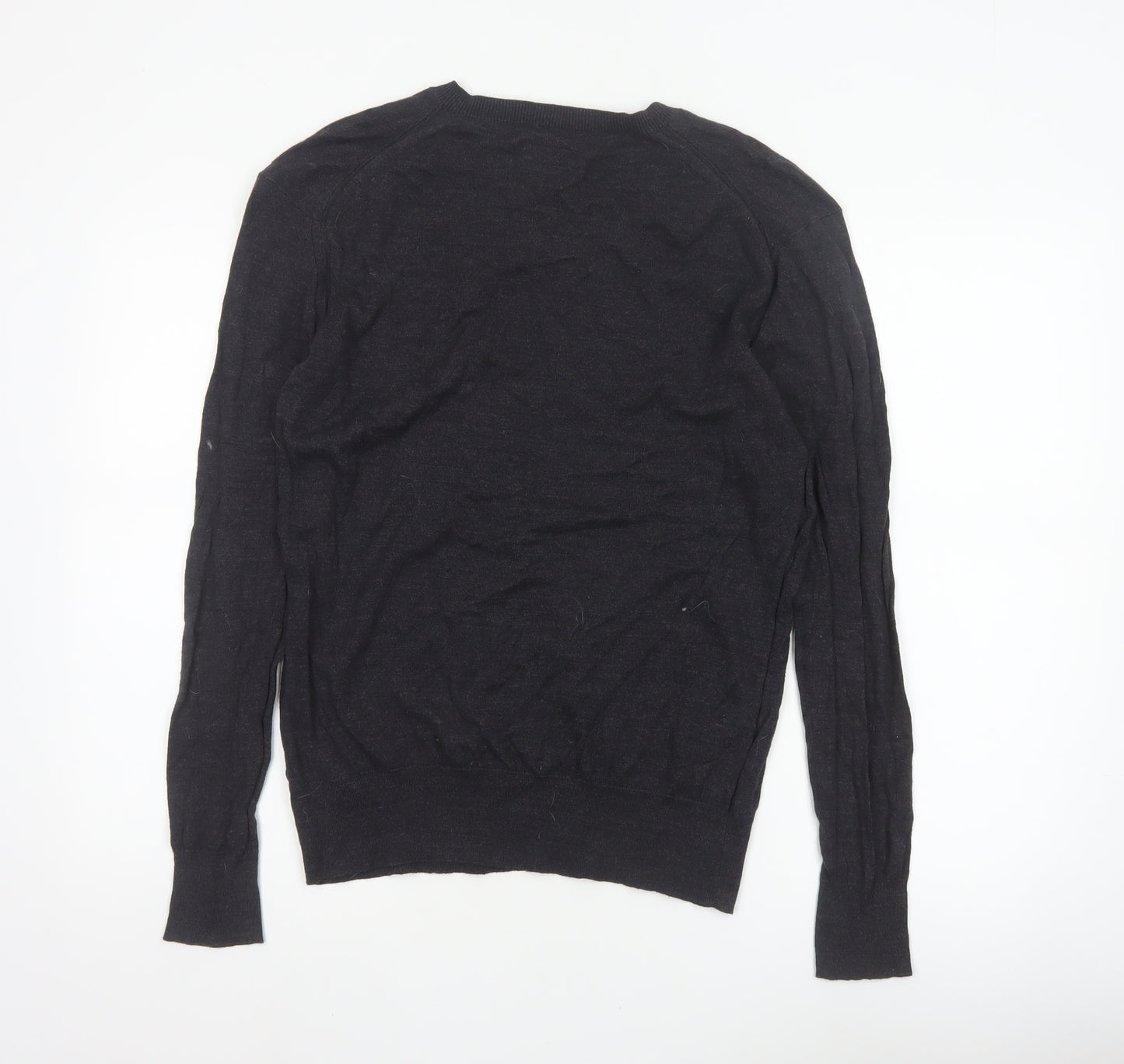 AllSaints Men Black Medium V-Neck Cotton Knit Pullover Jumper Logo