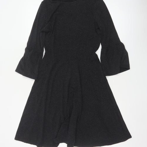 Dorothy Perkins Women Black UK 8 Fit & Flare Knit Bell Sleeve Dress