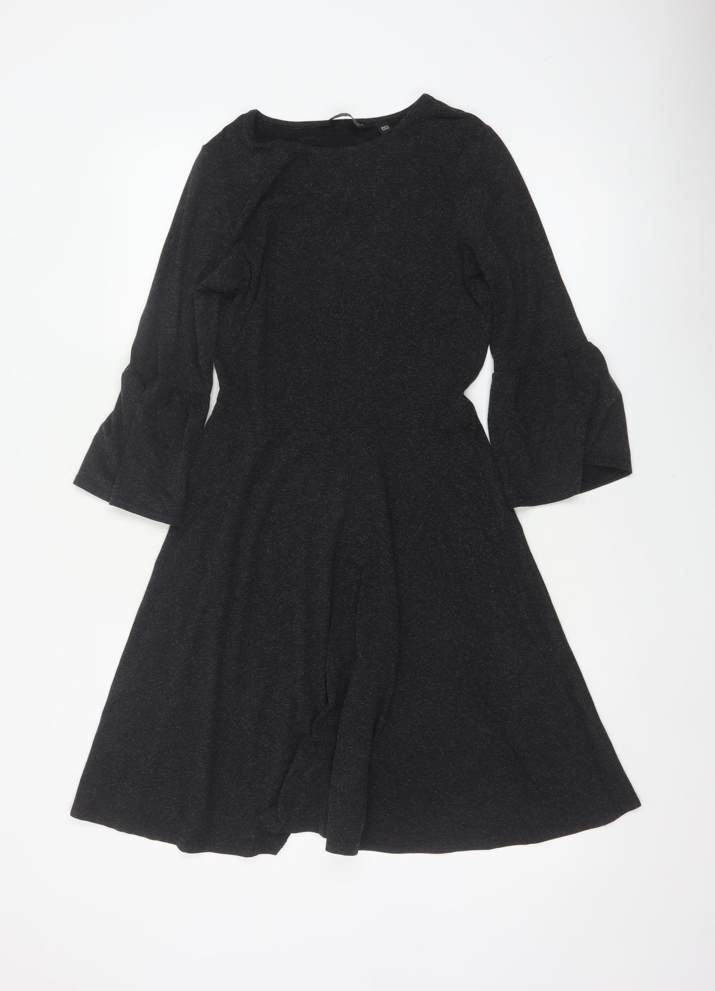 Dorothy Perkins Women Black UK 8 Fit & Flare Knit Bell Sleeve Dress