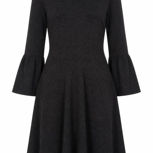 Dorothy Perkins Women Black UK 8 Fit & Flare Knit Bell Sleeve Dress