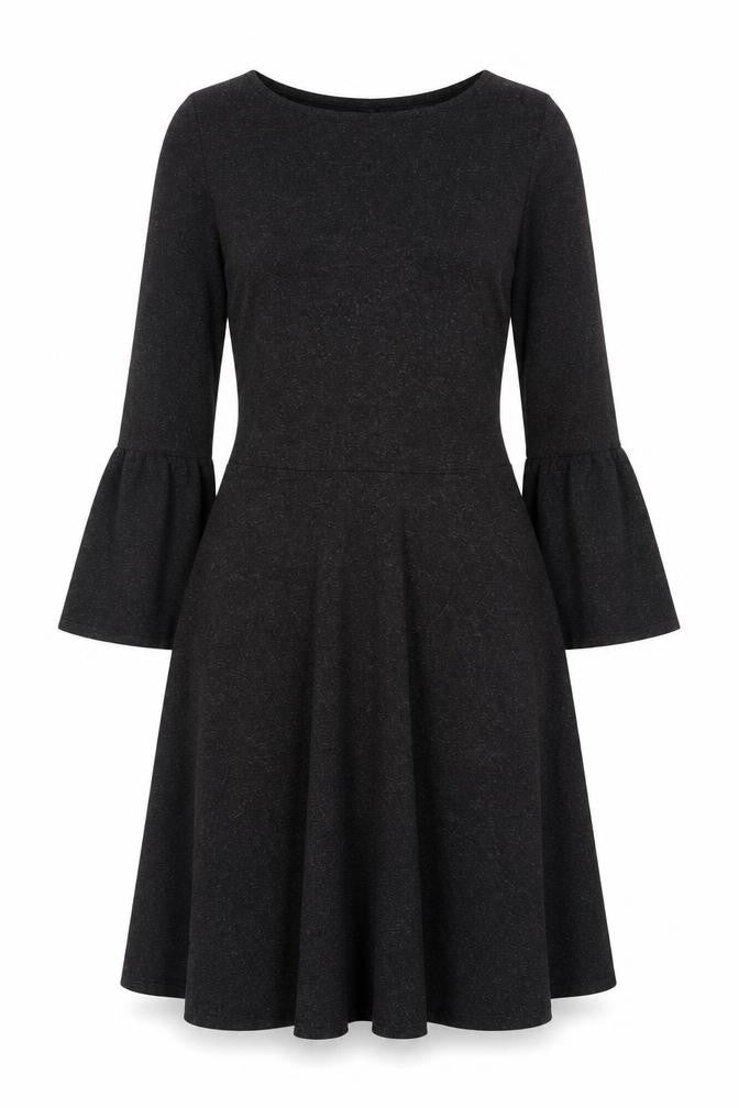 Dorothy Perkins Women Black UK 8 Fit & Flare Knit Bell Sleeve Dress