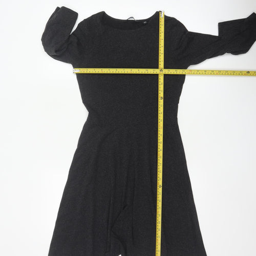 Dorothy Perkins Women Black UK 8 Fit & Flare Knit Bell Sleeve Dress