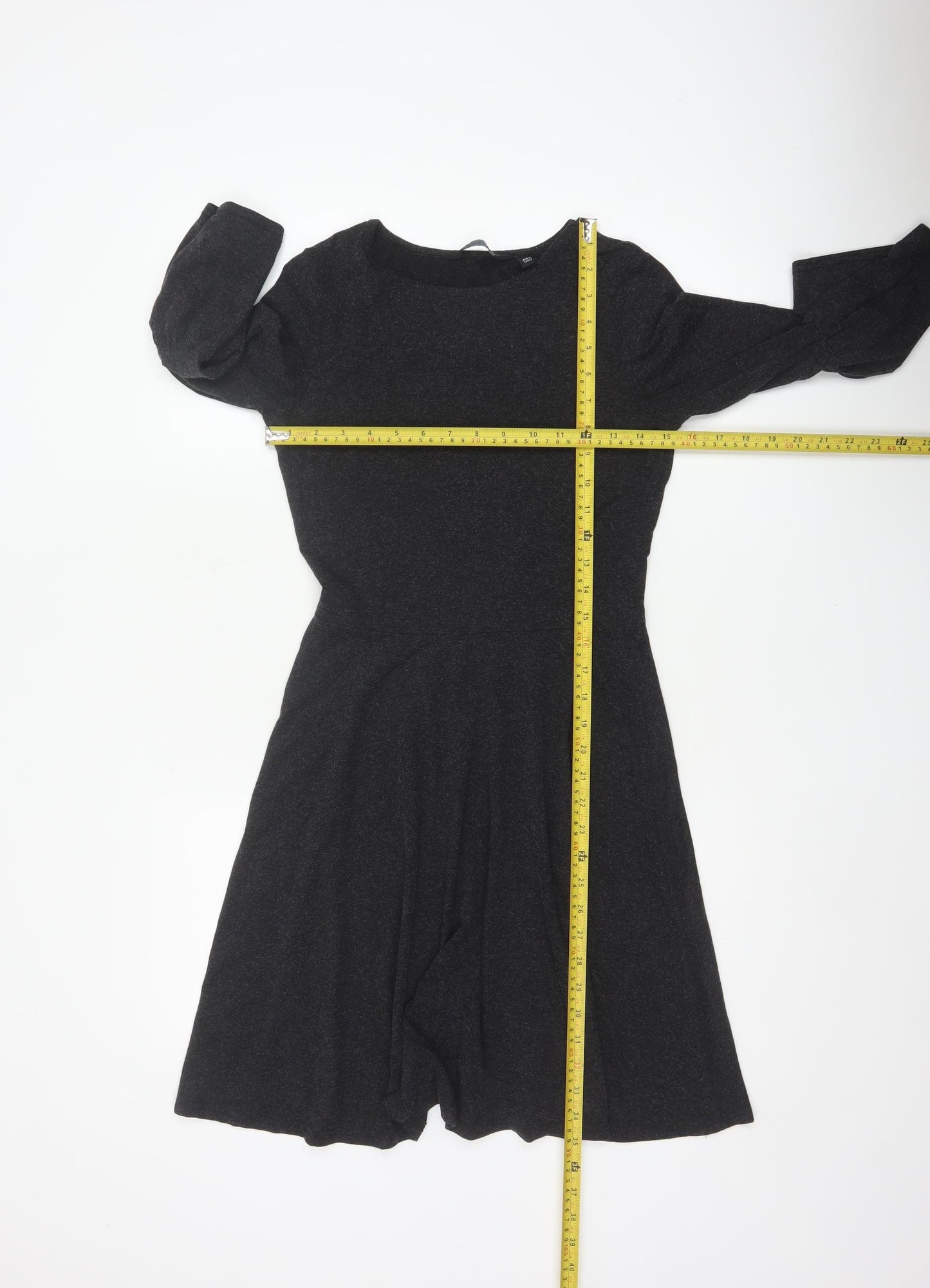 Dorothy Perkins Women Black UK 8 Fit & Flare Knit Bell Sleeve Dress