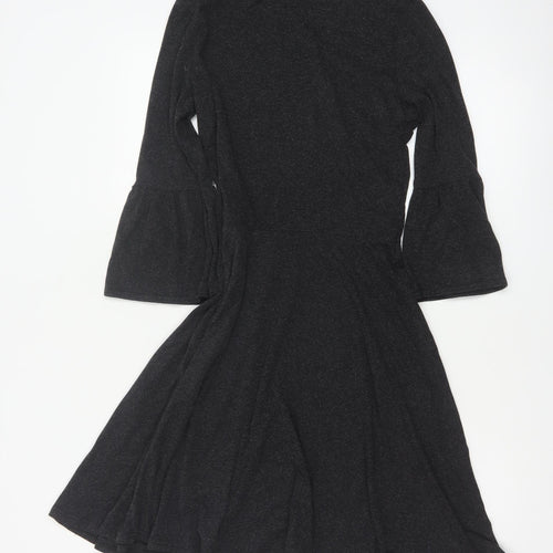 Dorothy Perkins Women Black UK 8 Fit & Flare Knit Bell Sleeve Dress