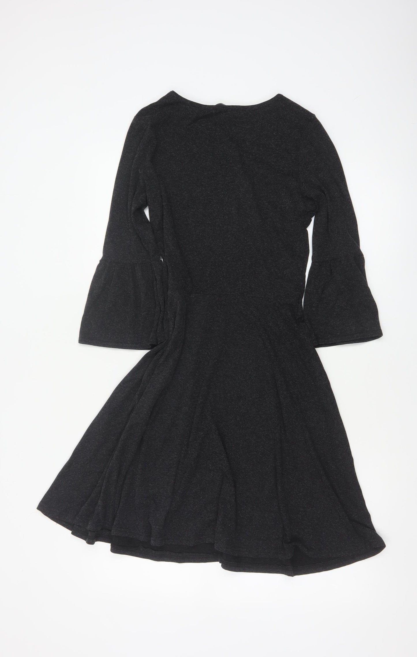 Dorothy Perkins Women Black UK 8 Fit & Flare Knit Bell Sleeve Dress
