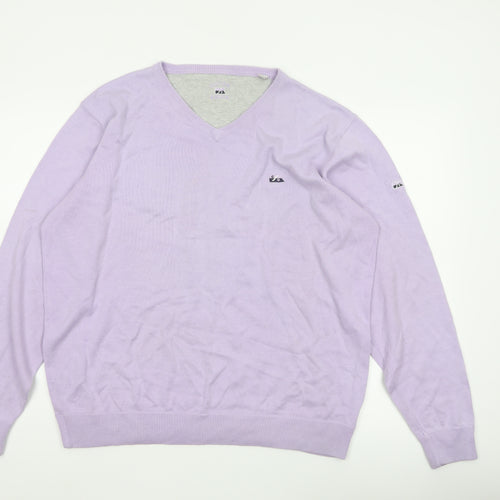 Cutter & Buck Men’s Purple L V-Neck Logo Cotton Blend Jumper
