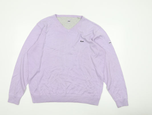 Cutter & Buck Men’s Purple L V-Neck Logo Cotton Blend Jumper
