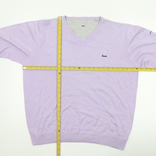 Cutter & Buck Men’s Purple L V-Neck Logo Cotton Blend Jumper