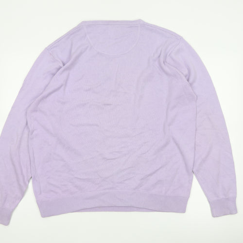 Cutter & Buck Men’s Purple L V-Neck Logo Cotton Blend Jumper