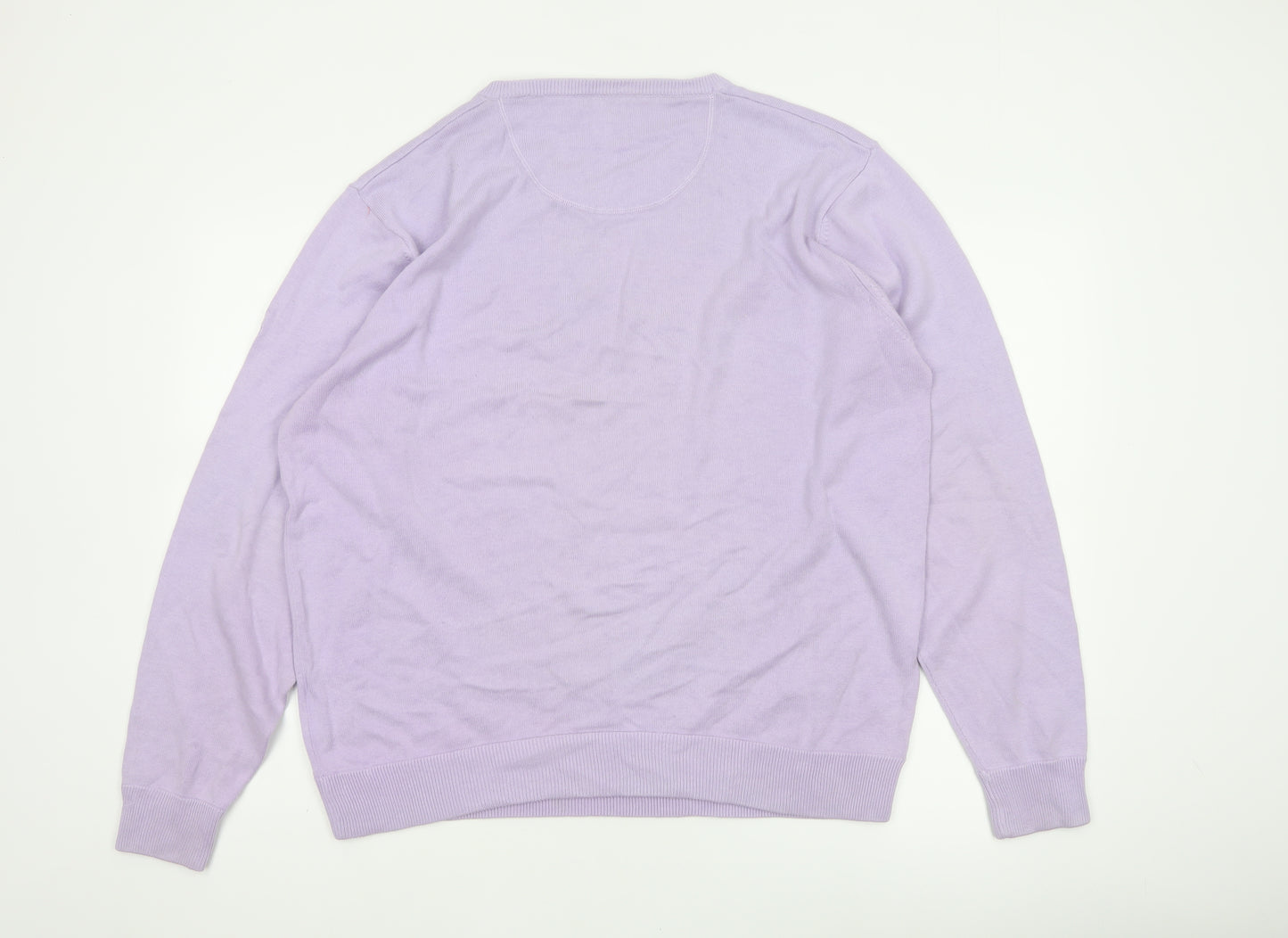 Cutter & Buck Men’s Purple L V-Neck Logo Cotton Blend Jumper