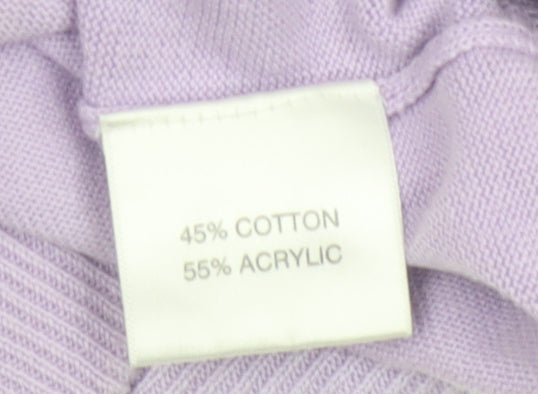 Cutter & Buck Men’s Purple L V-Neck Logo Cotton Blend Jumper