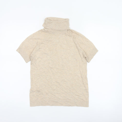 MNG Basics Women Beige S Roll Neck Short Sleeve Knit Jumper