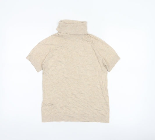MNG Basics Women Beige S Roll Neck Short Sleeve Knit Jumper