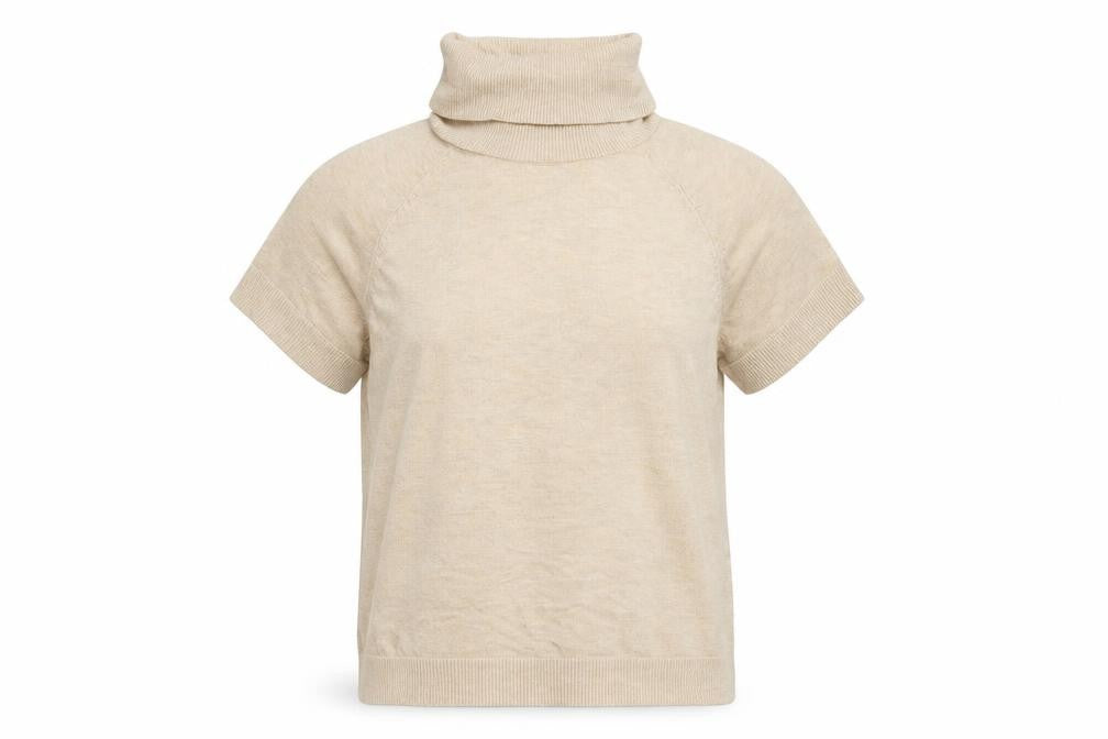 MNG Basics Women Beige S Roll Neck Short Sleeve Knit Jumper