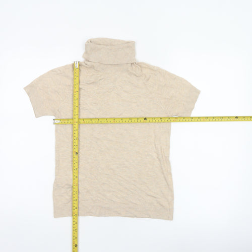 MNG Basics Women Beige S Roll Neck Short Sleeve Knit Jumper