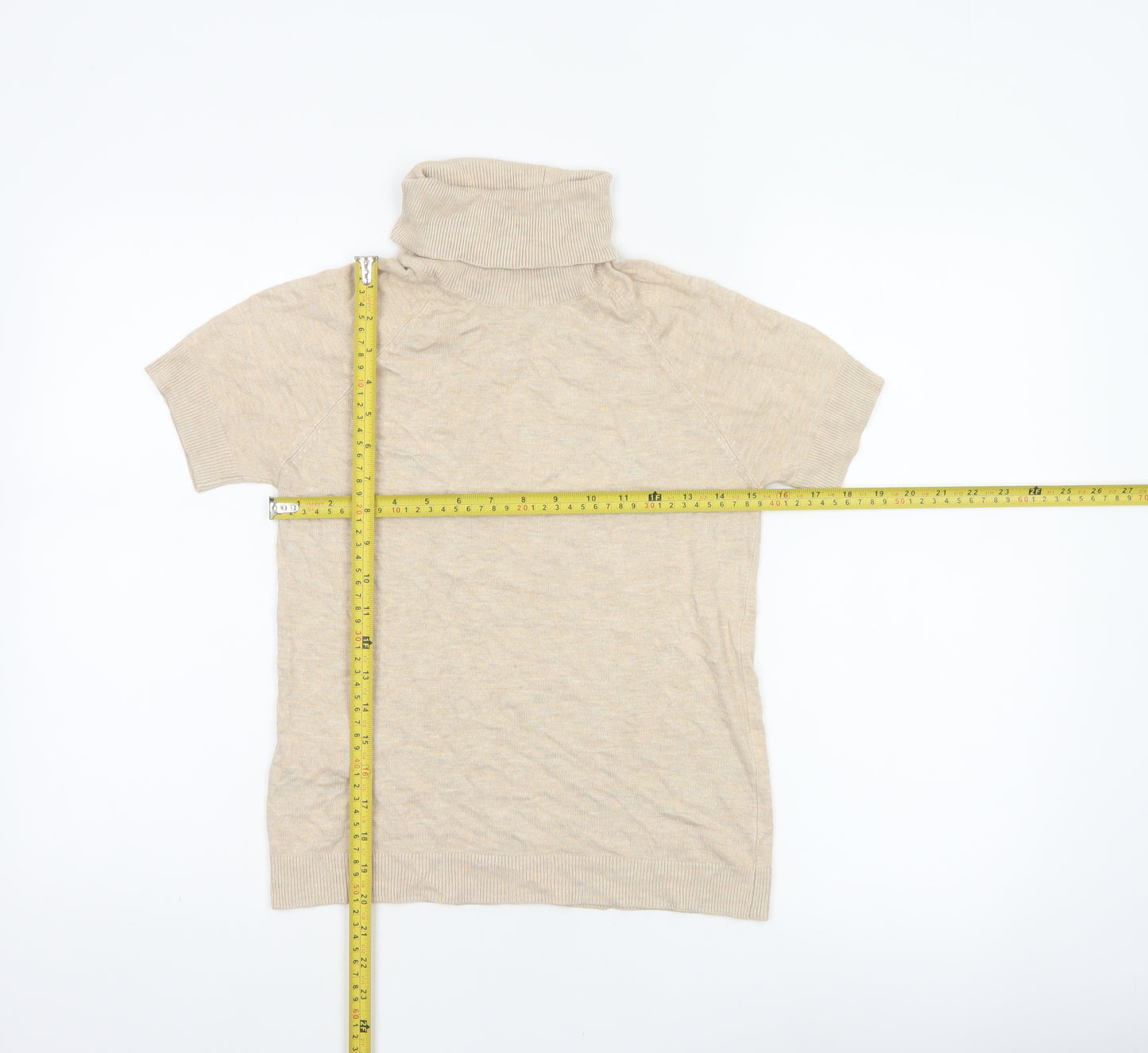 MNG Basics Women Beige S Roll Neck Short Sleeve Knit Jumper