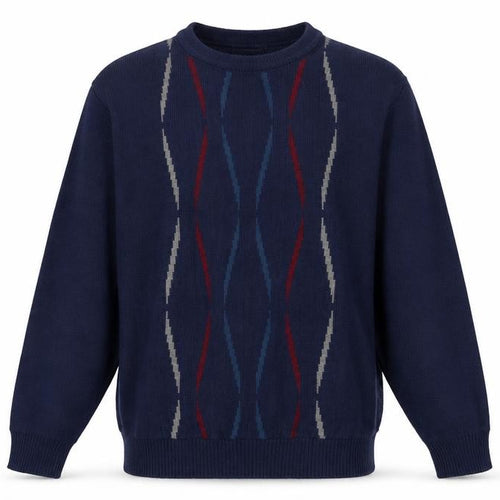 Signor Collection Men's Navy Geometric Knit Jumper M Wool Acrylic Retro