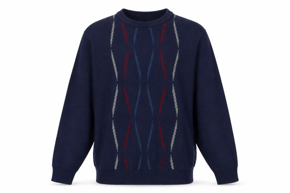 Signor Collection Men's Navy Geometric Knit Jumper M Wool Acrylic Retro