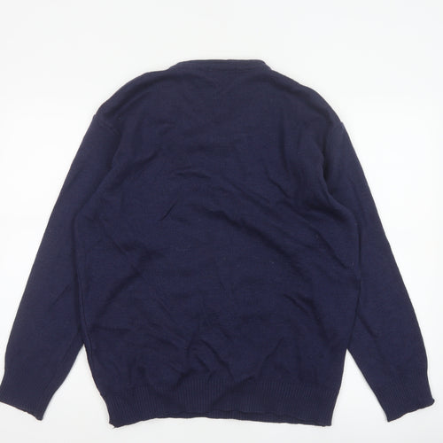 Signor Collection Men's Navy Geometric Knit Jumper M Wool Acrylic Retro