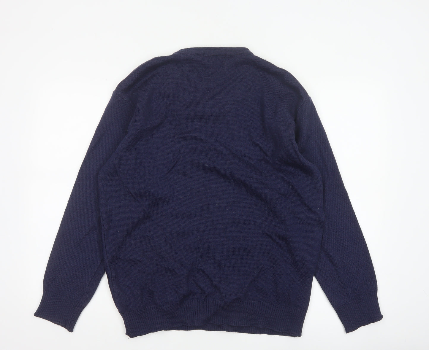 Signor Collection Men's Navy Geometric Knit Jumper M Wool Acrylic Retro
