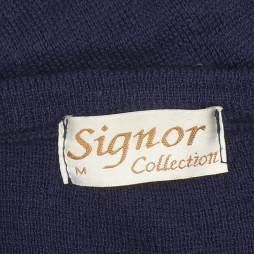 Signor Collection Men's Navy Geometric Knit Jumper M Wool Acrylic Retro