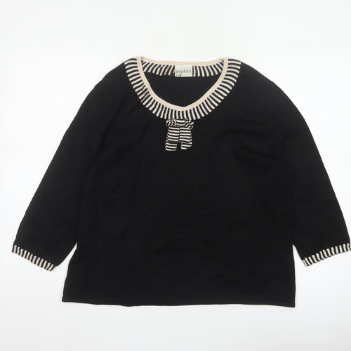 Eastex Women Black UK 18 Striped Trim Bow 3/4 Sleeve Knit Jumper
