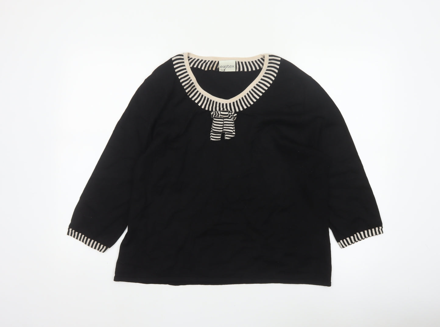 Eastex Women Black UK 18 Striped Trim Bow 3/4 Sleeve Knit Jumper