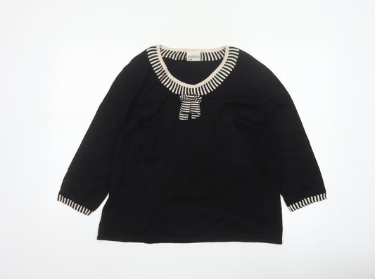 Eastex Women Black UK 18 Striped Trim Bow 3/4 Sleeve Knit Jumper