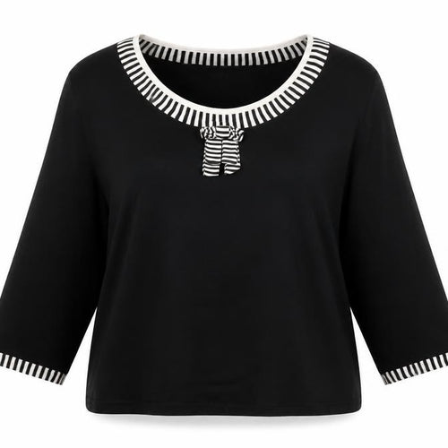 Eastex Women Black UK 18 Striped Trim Bow 3/4 Sleeve Knit Jumper