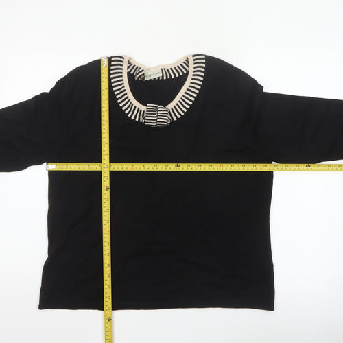 Eastex Women Black UK 18 Striped Trim Bow 3/4 Sleeve Knit Jumper