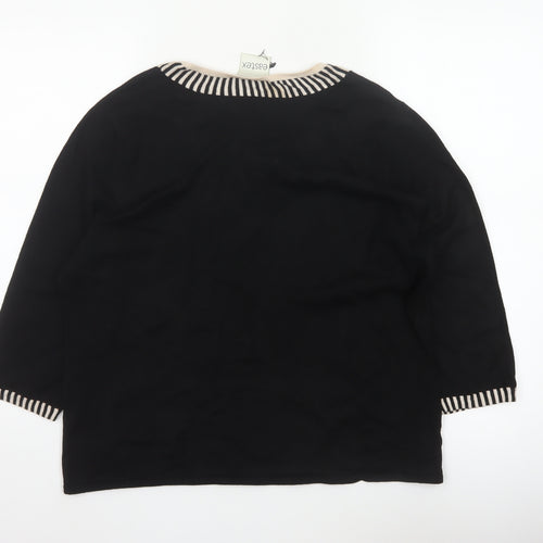 Eastex Women Black UK 18 Striped Trim Bow 3/4 Sleeve Knit Jumper
