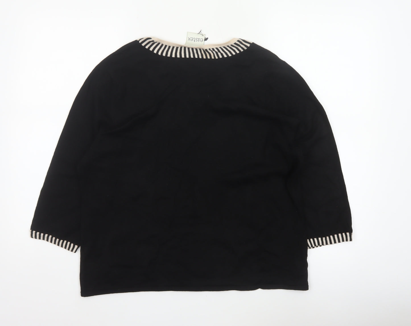 Eastex Women Black UK 18 Striped Trim Bow 3/4 Sleeve Knit Jumper