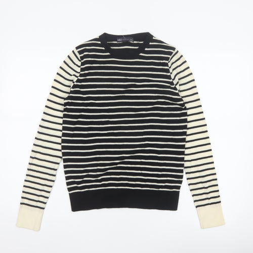 Marks and Spencer Women’s Black Ivory Stripe Merino Wool Jumper UK 8