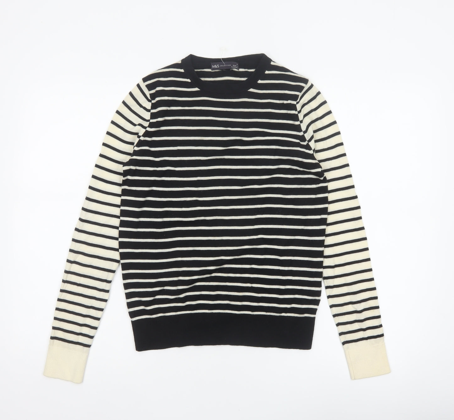 Marks and Spencer Women’s Black Ivory Stripe Merino Wool Jumper UK 8