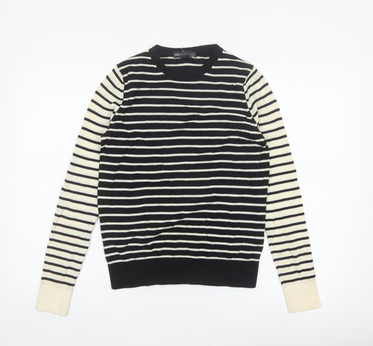 Marks and Spencer Women’s Black Ivory Stripe Merino Wool Jumper UK 8